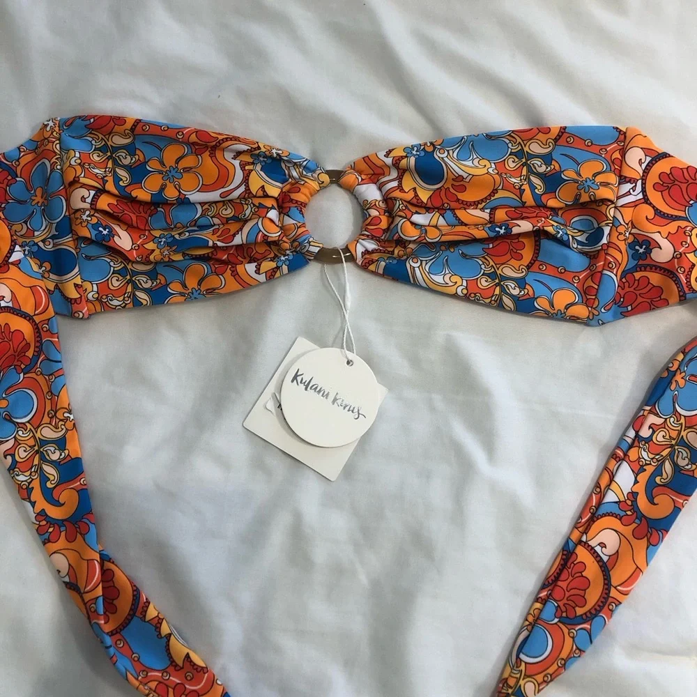 Kulani Kinis Orange and Blue Floral Ring Bikini Top